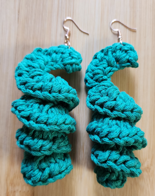 Green Crochet Spiral Earrings