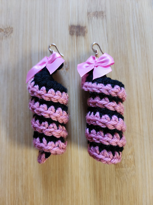 Pink and Black Crochet Spiral Earrings