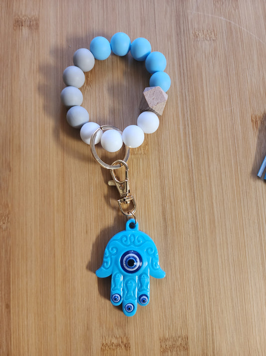 Boho Wristlet with Evil Eye Hamsa Keychain