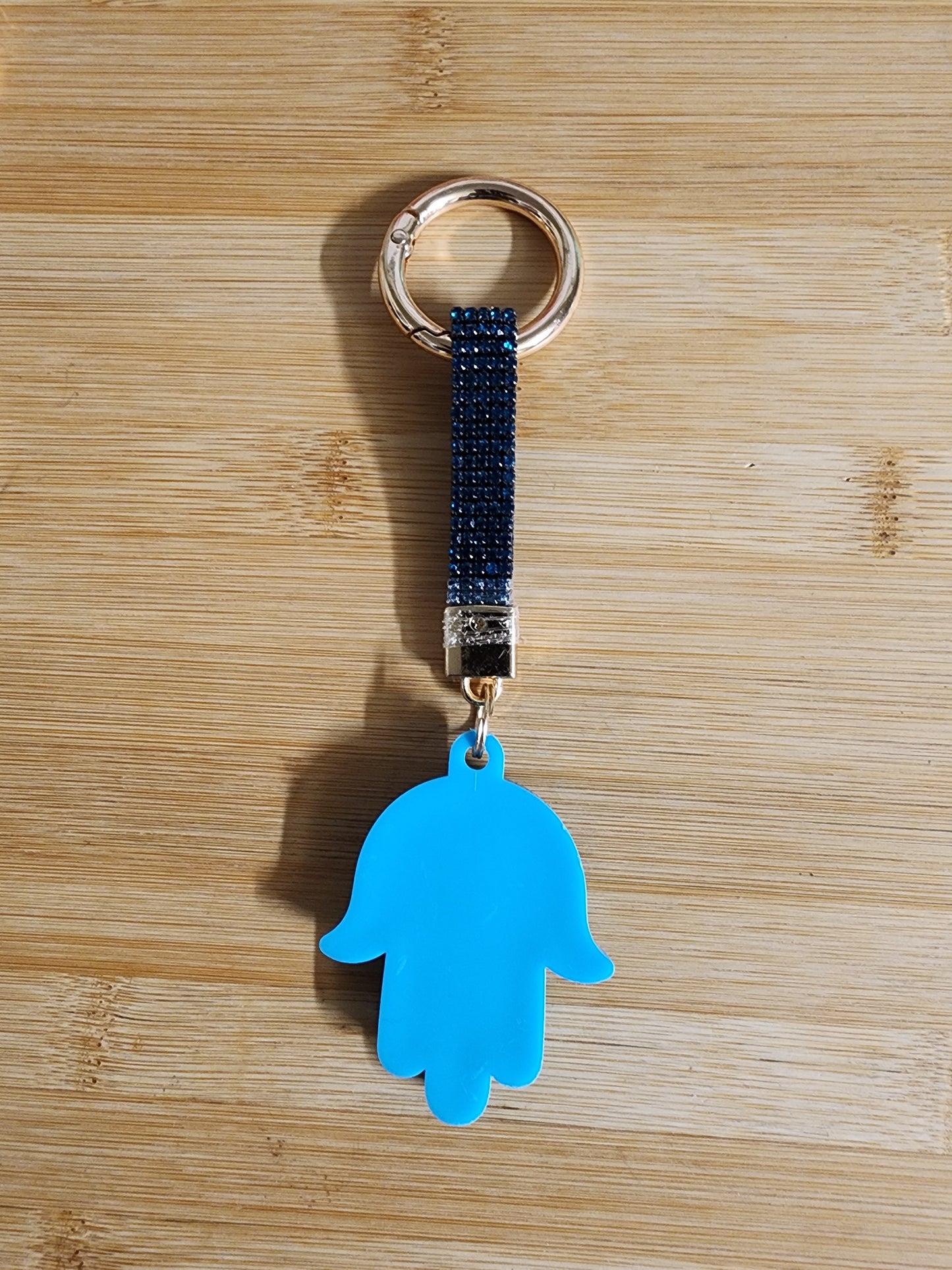 Light Blue Evil Eye Hamsa and Teal Bling Keychain