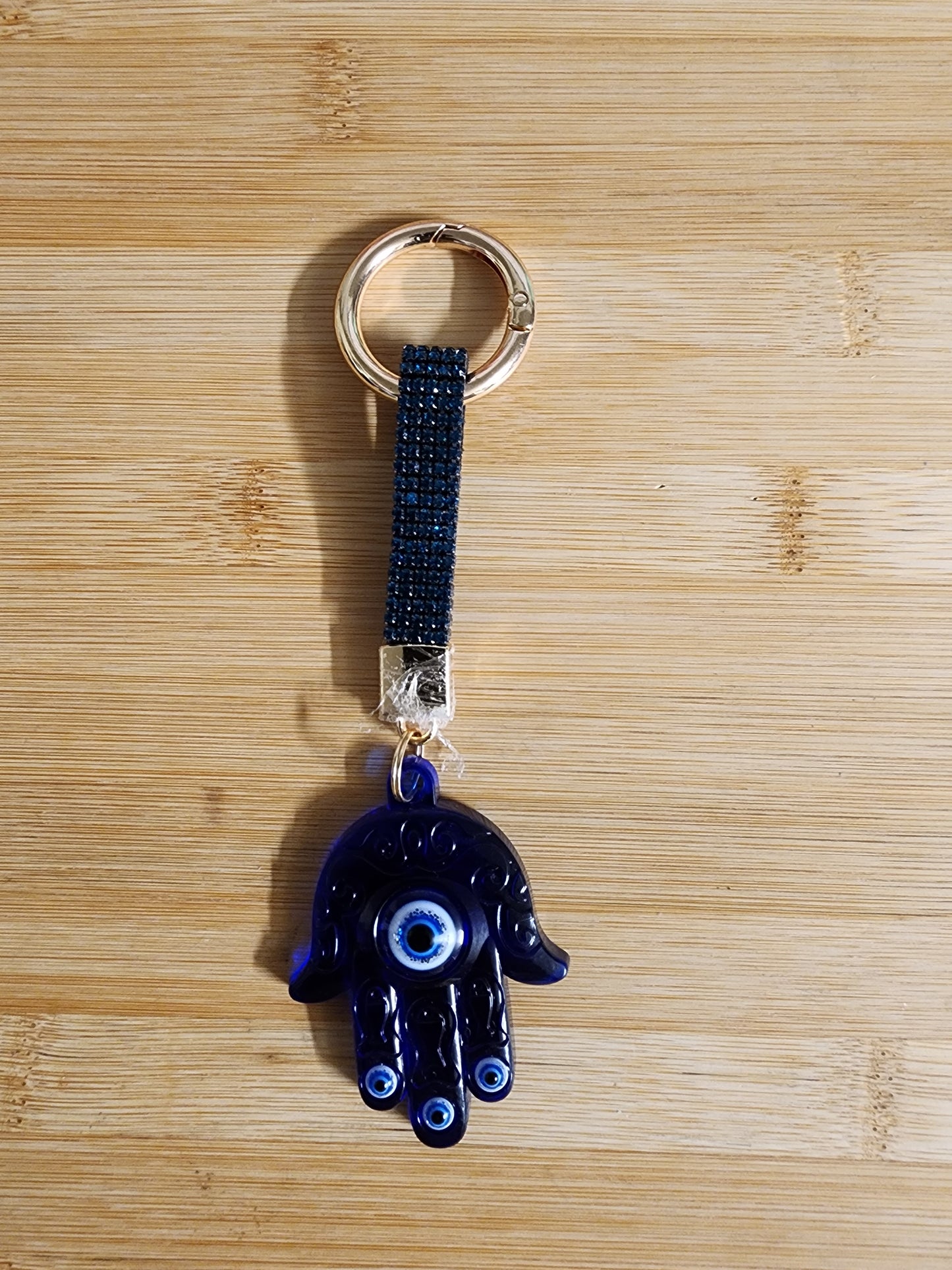 Evil Eye Hamsa and Teal Bling Keychain