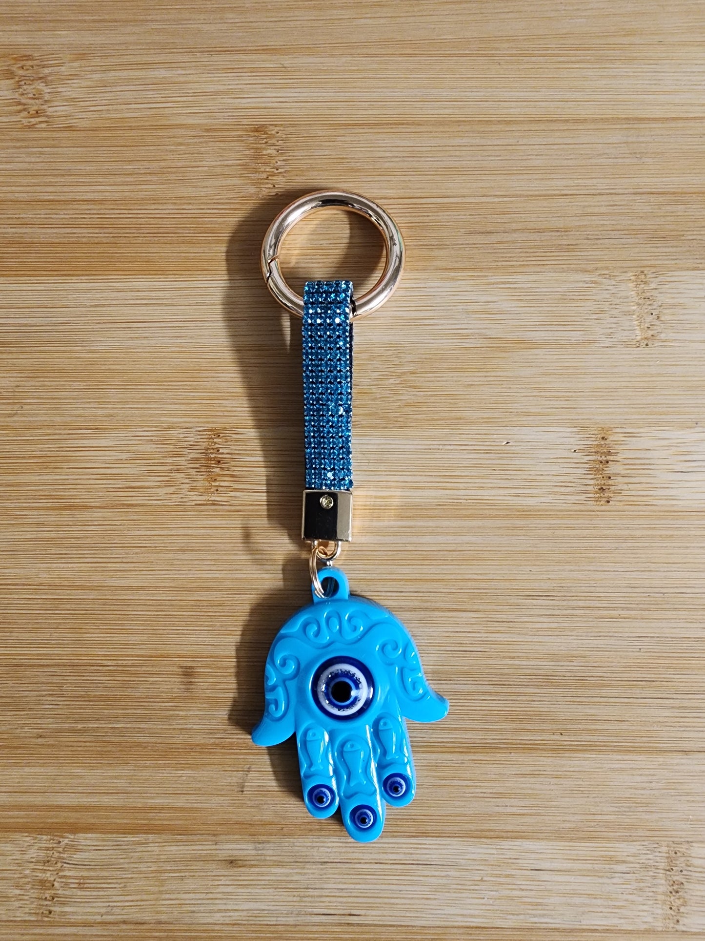 Light Blue Evil Eye Hamsa and Light Blue Bling Keychain