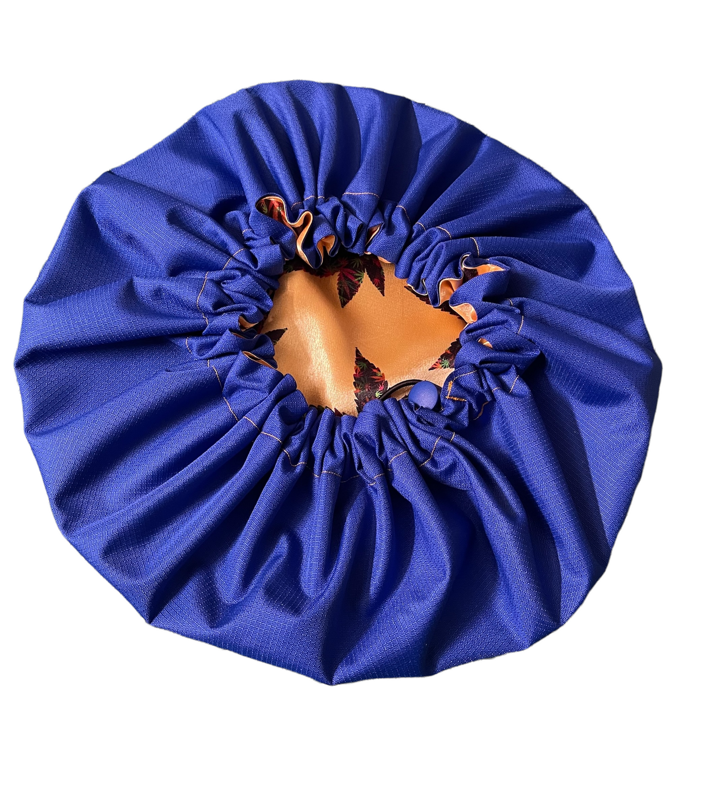 **Cannabis / Pot Head 2 Blue and Gold Satin Lined Shower Cap